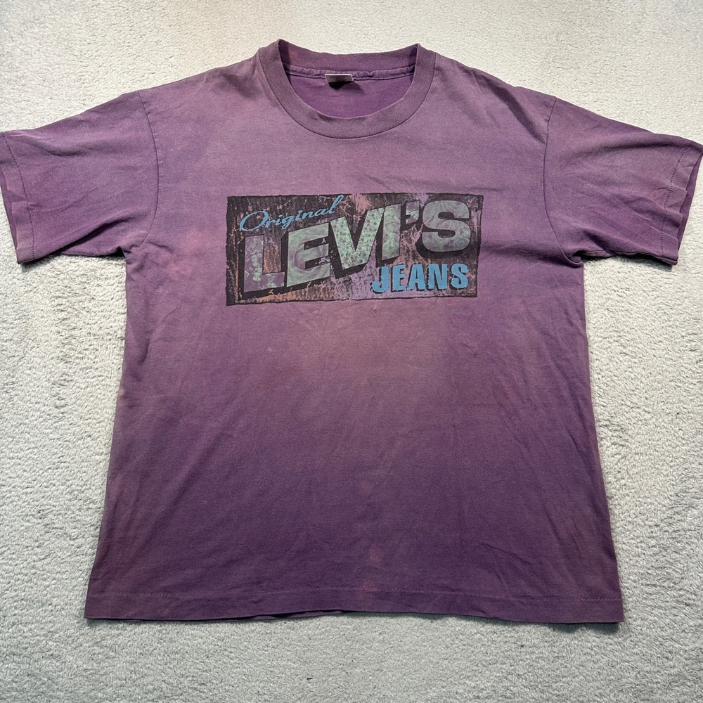 Vintage 90s Levis T-Shirt OS Purple Sun Faded Single‎ Stitch Made in USA